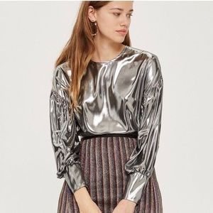 TopShop Women's Metallic Balloon Sleeve Lame Blouse